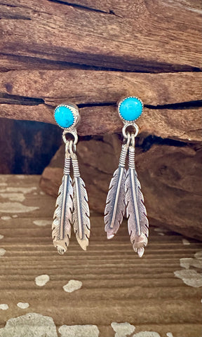 FEATHER CHARMS Silver and Turquoise Dangle Earrings