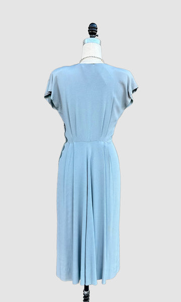 VINTAGE BABY BLUE 40s Pearl Dress • Medium