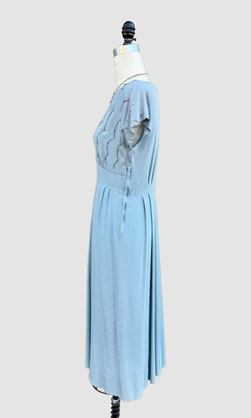 VINTAGE BABY BLUE 40s Pearl Dress • Medium