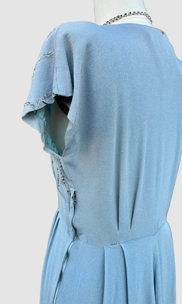 VINTAGE BABY BLUE 40s Pearl Dress • Medium