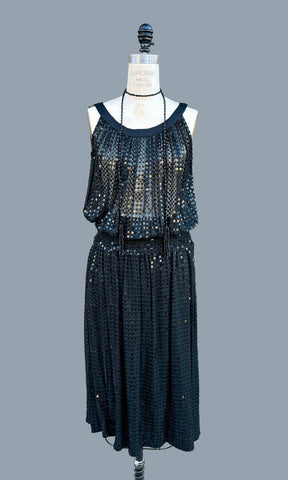 EMANUEL UNGARO Parallèle Paris 80s Sequin Sheer Dress • Medium
