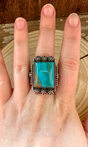 M&R CALLADITTE NAVAJO Square Turquoise Sterling Silver Mens Ring • Size 10