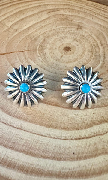 SNOWFLAKE STUDS Sterling Silver and Turquoise Earrings