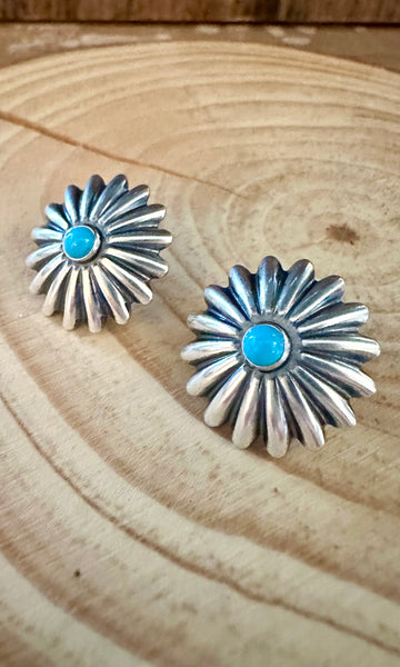 SNOWFLAKE STUDS Sterling Silver and Turquoise Earrings