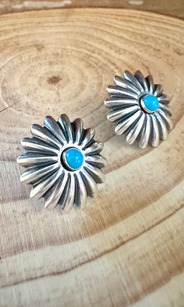 SNOWFLAKE STUDS Sterling Silver and Turquoise Earrings