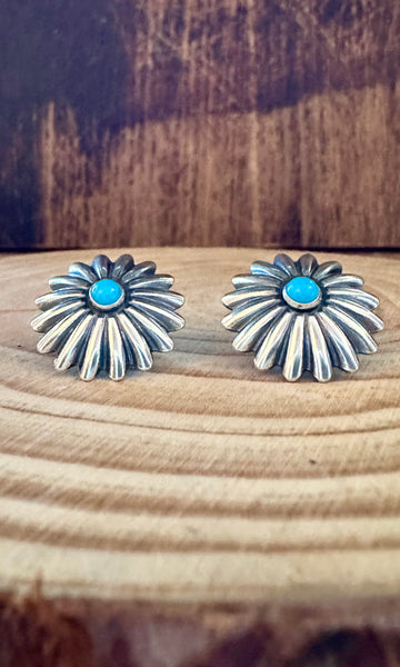 SNOWFLAKE STUDS Sterling Silver and Turquoise Earrings