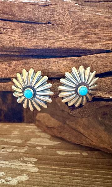 SNOWFLAKE STUDS Sterling Silver and Turquoise Earrings