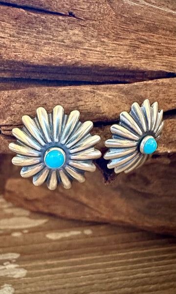 SNOWFLAKE STUDS Sterling Silver and Turquoise Earrings