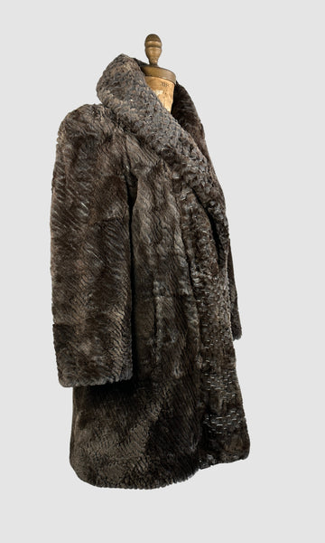 FENDI Roma Vintage 80s Textured Beaver Fur Coat • Medium