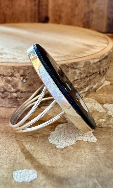 HAROLD SMITH ZUNI Silver Pueblo Night Sky Inlay Rings 26R07 • Multiple Sizes
