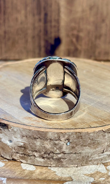 FEATHER CACTUS TRAIL Turquoise & Coral Men's Ring 26R02 • Size 13