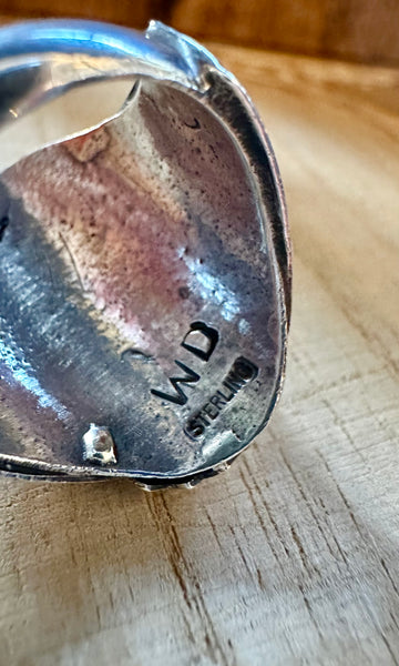 VINTAGE NAVAJO Silver Feather Applique Turquoise Men's Ring 26R01 • Size 10