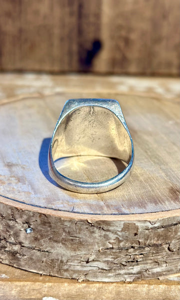 ZUNI INLAY 1970's Mother of Pearl Lapis & Turquoise Silver Men's Ring 26R05 • Size 13