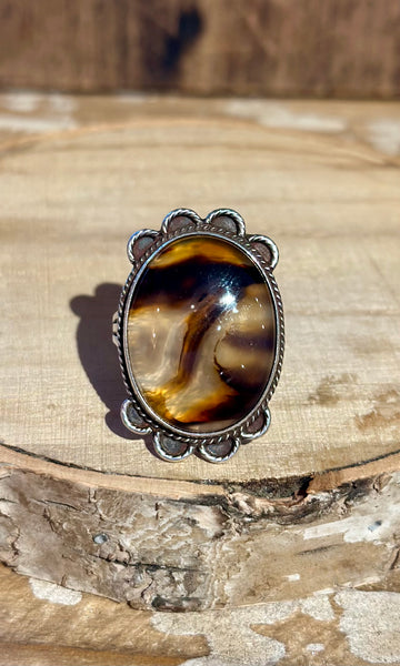 NAVAJO VINTAGE 1970'S Agate and Silver Ring 26R03 • Size 11 1/4