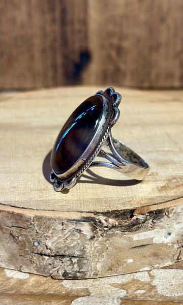 NAVAJO VINTAGE 1970'S Agate and Silver Ring 26R03 • Size 11 1/4
