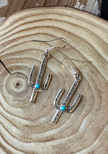 DESERT CACTI Navajo Made Silver and Turquoise Earrings