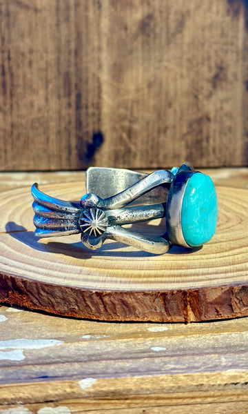 CHIMNEY BUTTE Navajo Turquoise & Sandcast Silver Cuff 26C03 • 54g