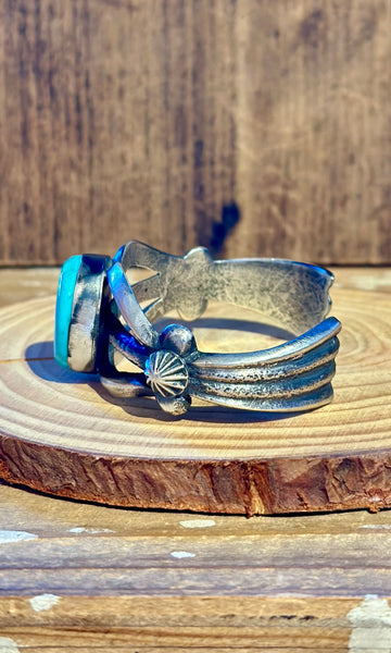 CHIMNEY BUTTE Navajo Turquoise & Sandcast Silver Cuff 26C03 • 54g