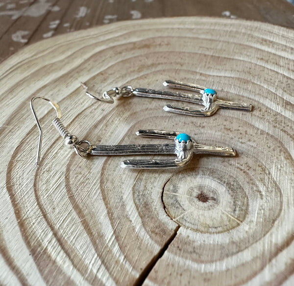 DESERT CACTI Navajo Made Silver and Turquoise Earrings