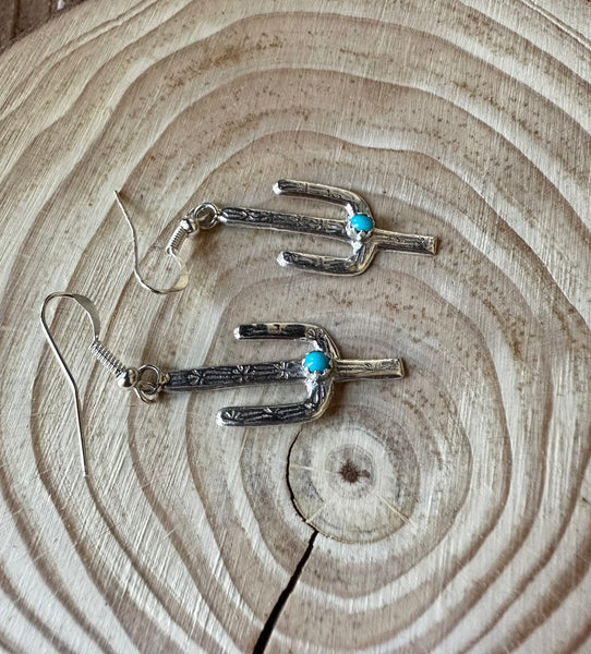 DESERT CACTI Navajo Made Silver and Turquoise Earrings