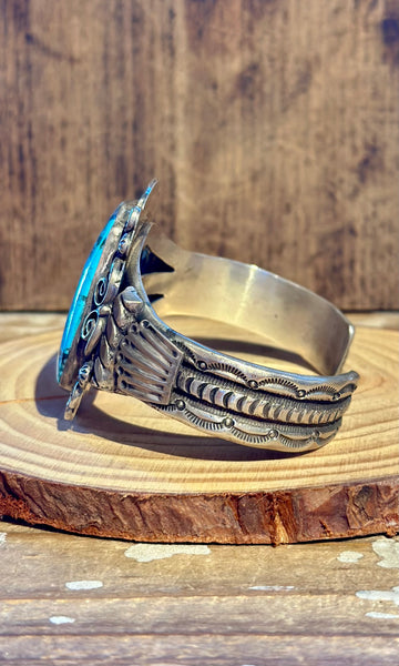 VINTAGE NAVAJO KINGMAN Turquoise & Silver Cuff  26C01 • 94g