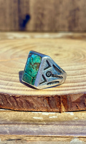 BELL TRADING POST Vintage 60's SquareTurquoise & Silver Ring 26R04