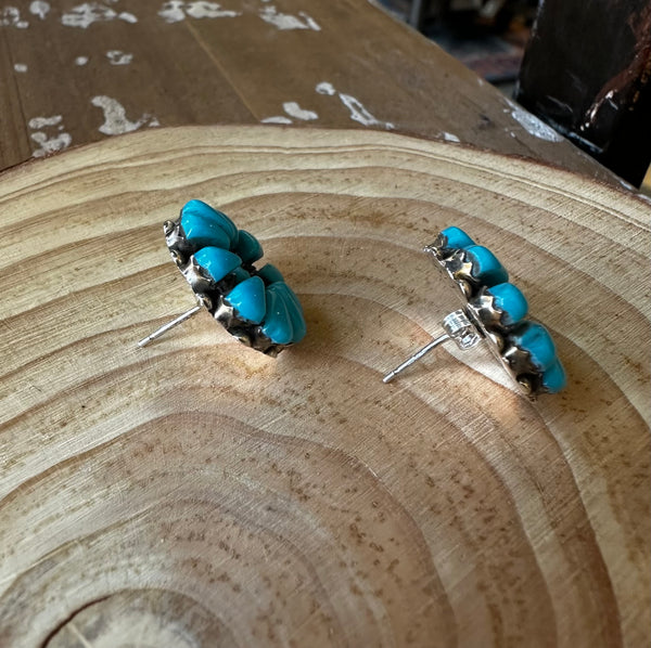 BLOOMING TURQUOISE Zuni Sterling Silver and Turquoise Earrings