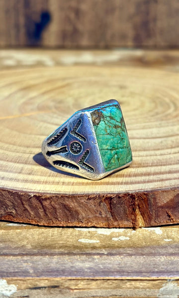 BELL TRADING POST Vintage 60's SquareTurquoise & Silver Ring 26R04
