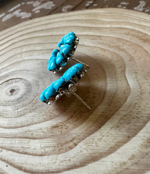 BLOOMING TURQUOISE Zuni Sterling Silver and Turquoise Earrings