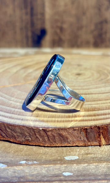 MATTHEW JACK ZUNI Silver Pueblo Night Sky Inlay Ring 26R10 • Size 9