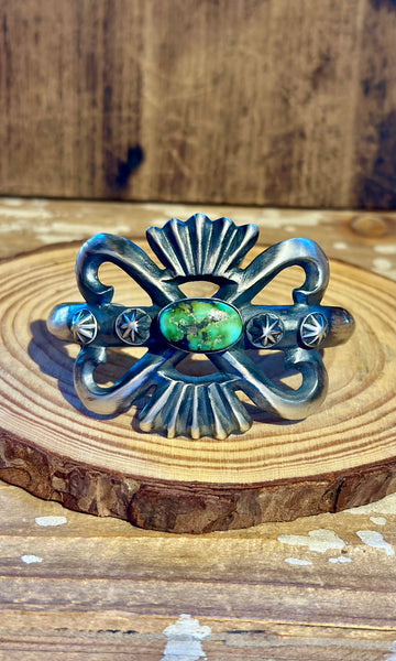 CHIMNEY BUTTE Navajo Turquoise Sandcast Silver Cuff 26C08 • 68g