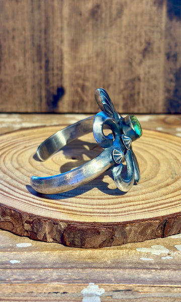 CHIMNEY BUTTE Navajo Turquoise Sandcast Silver Cuff 26C08 • 68g