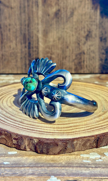 CHIMNEY BUTTE Navajo Turquoise Sandcast Silver Cuff 26C08 • 68g