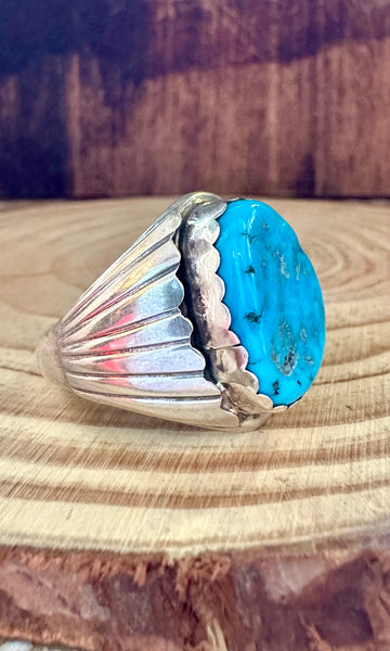 ALVERY SMITH NAVAJO Green Turquoise Ring • Size 13