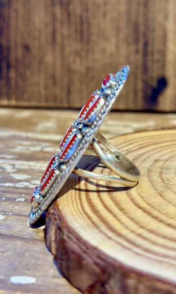 MARLENE HALE NAVAJO Vintage Silver & Red Coral Ring 26R14 • Size 11