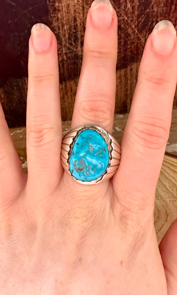 ALVERY SMITH NAVAJO Green Turquoise Ring • Size 13