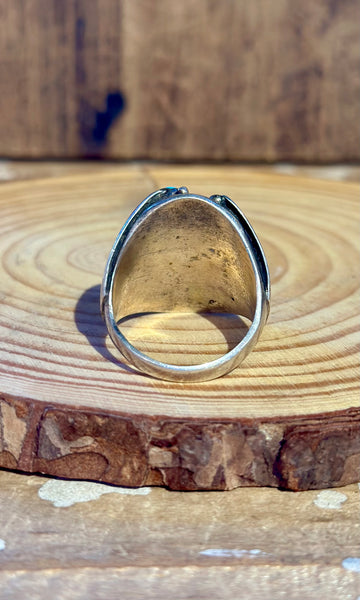 VINTAGE NAVAJO Turquoise & Coral Sterling Silver Men's Ring 26R16 • Size 11.5