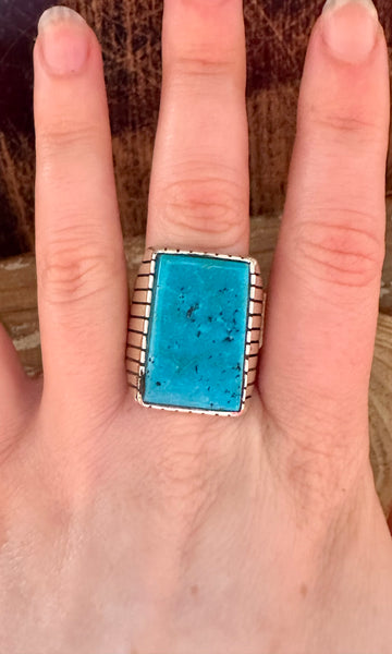 TREVOR JACK Large Square Sterling Silver & Turquoise Ring