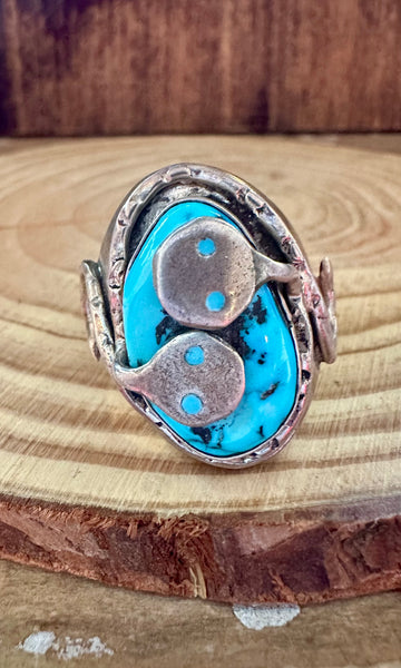 JUDE CANDELARIA Zuni Snake Silver & Turquoise Ring • Size 11 1/2