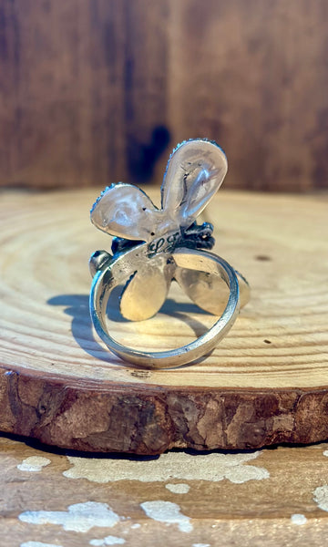 LESTER JAMES NAVAJO Adjustable Turquoise & Silver Dragonfly Ring 26R09 • Sz. 9 Adj.