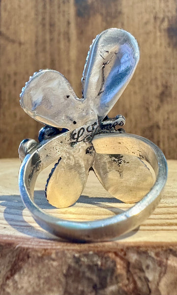 LESTER JAMES NAVAJO Adjustable Turquoise & Silver Dragonfly Ring 26R09 • Sz. 9 Adj.