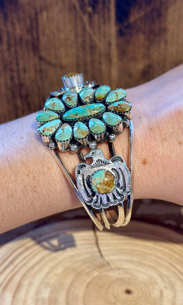 JIMMY GARCIA NAVAJO Turquoise & Silver Thunderbird Cuff 26C06 • 44g