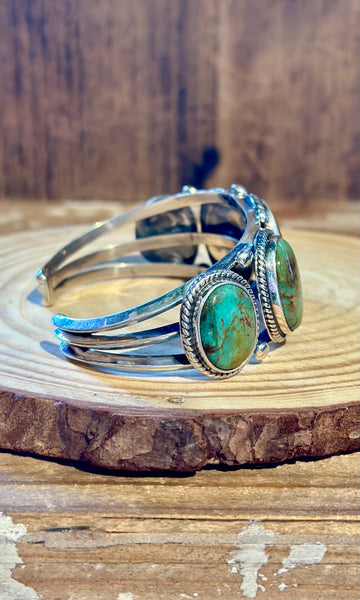 J. BEGAY NAVAJO Turquoise and Sterling Silver Cuff 26C05 • 38g