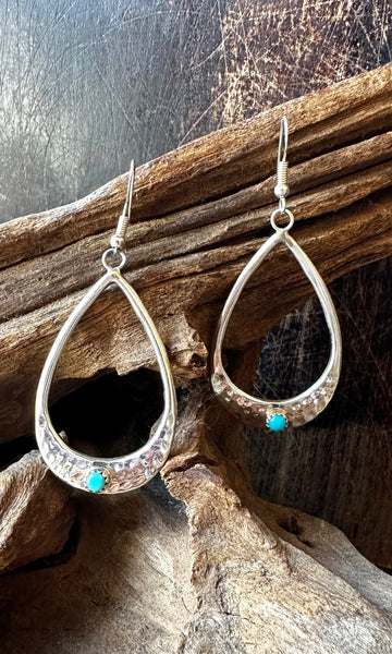 DROP OF TURQUOISE Navajo Sterling Silver and Turquoise Dangle Earrings