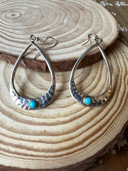 DROP OF TURQUOISE Navajo Sterling Silver and Turquoise Dangle Earrings