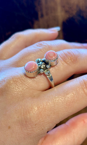 PINK CONCH SHELL Double Decker Sterling Silver Ring 26R12 • Sz. 7 1/4 & 9 1/2