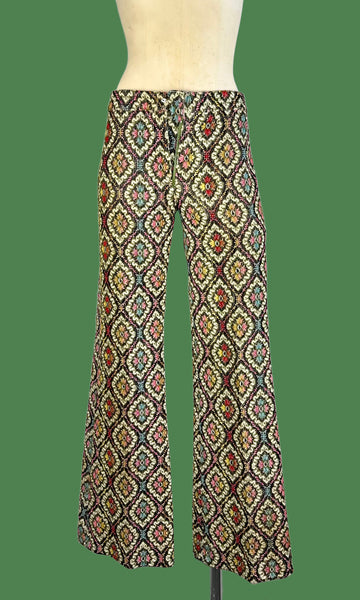 TAPESTRY PANTS Vintage 60s Bell Bottoms • Small