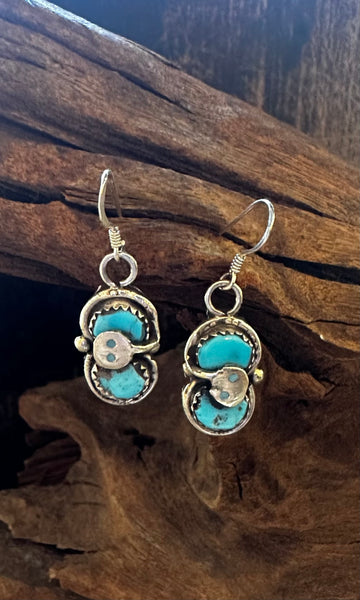 EFFIE CALVAZA Zuni Snake Turquoise and Silver Earrings