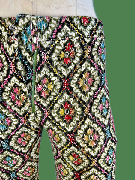 TAPESTRY PANTS Vintage 60s Bell Bottoms • Small