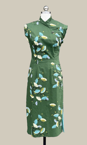FAN FAVORITE 50s Green Cheongsam Style Dress • Small